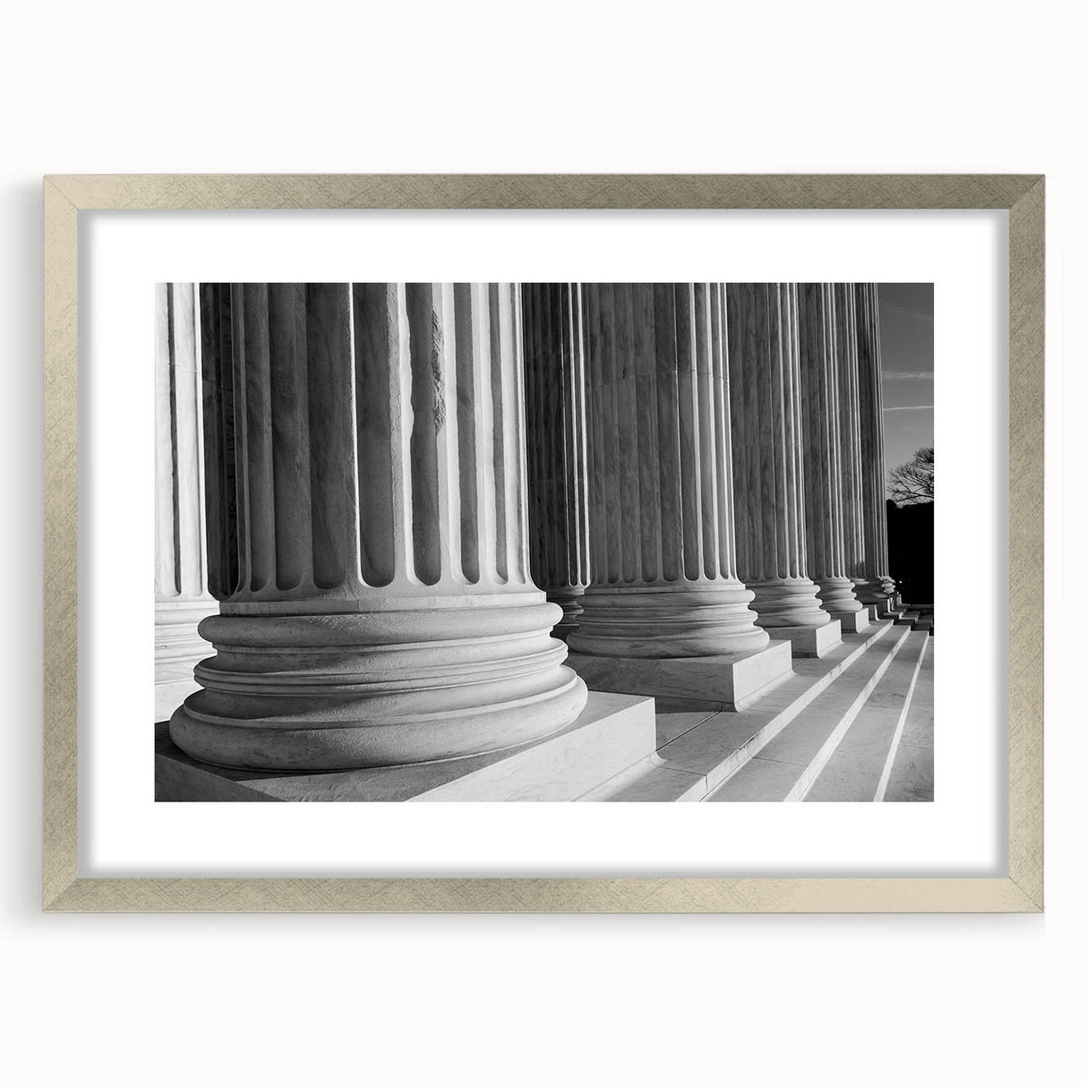 Textured art print of the Washington DC Capitol in abstract style, with muted earth tones, framed in silver.