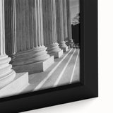 Close-up of a black wall art depicting the Washington DC Capitol, featuring colorful, textured art on a framed canvas.