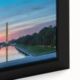 Close-up of a textured, black wall art featuring the Washington DC monument in vibrant colors on a framed canvas.