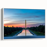 Vintage poster art of Washington DC monument in colorful hues on a large framed canvas, ideal for living room decor.