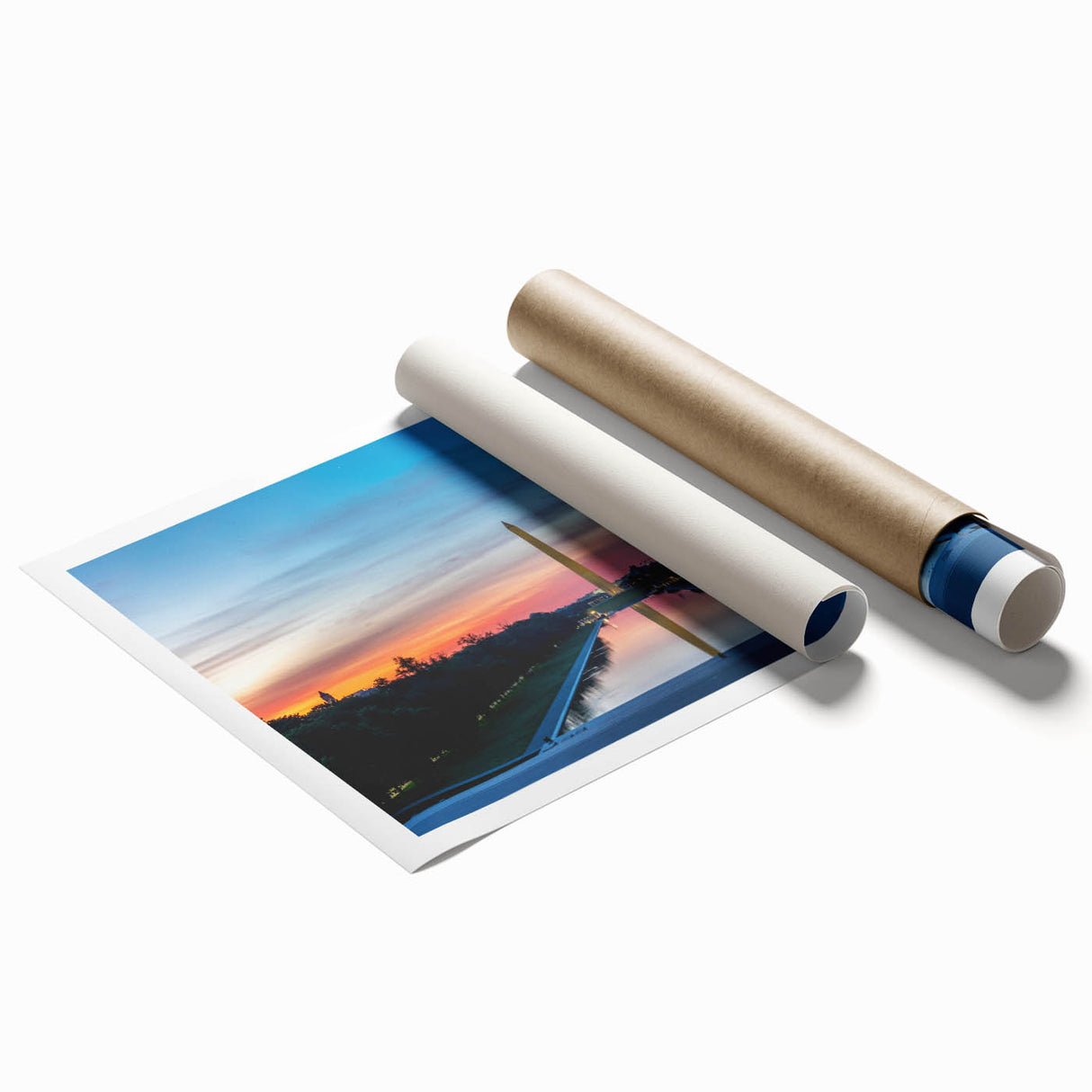 Washington DC monument in muted gray tones on a large rolled canvas, ideal for classy bathroom wall art.