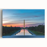 Black and white print of the Washington DC monument on stretched canvas, suitable as large kitchen wall art.