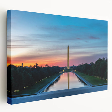 Washington DC monument scene on large stretched canvas, featuring muted gray and blue tones, ideal for kitchen wall art.
