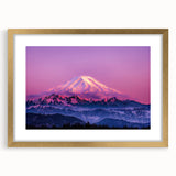 Extra large abstract art print of Mount Rainier in textured style, featuring earthy tones, framed in gold.