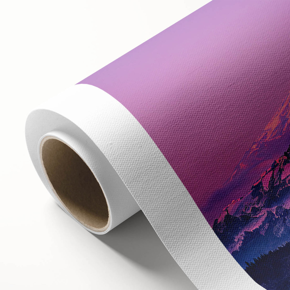 Art deco poster of Mount Rainier in muted earth tones on rolled canvas, ideal for nursery wall art.