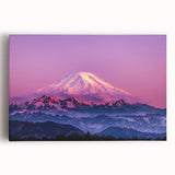 Black and white image of Mount Rainier on stretched canvas, ideal for kitchen wall art.