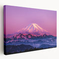 Mount Rainier depicted in muted earth tones on a large stretched canvas, suitable for kitchen wall art.