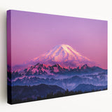 Mount Rainier depicted in muted earth tones on a large stretched canvas, suitable for kitchen wall art.