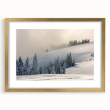 Extra large abstract art print of Olympic scenery in muted earth tones, framed in gold, ideal for living room decor.