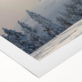 Art deco poster of Olympic National Park in muted green and blue tones on rolled canvas, suitable for dining room decor.
