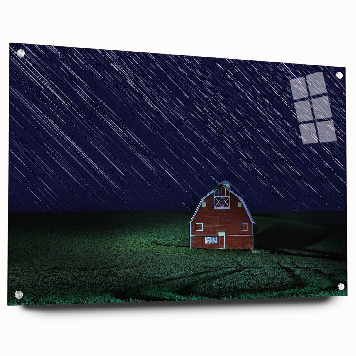 Acrylic print of the Palouse region in Washington, featuring rolling green hills, ideal for dining room decor.
