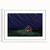 Abstract art print of Palouse, Washington in muted green and brown tones on a framed white mat.