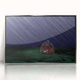 Mid-century modernist art depicting the Palouse hills in muted earth tones on a framed acrylic print.