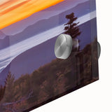 Large abstract wall art on acrylic glass depicting West Virginia scenery in muted earth tones.