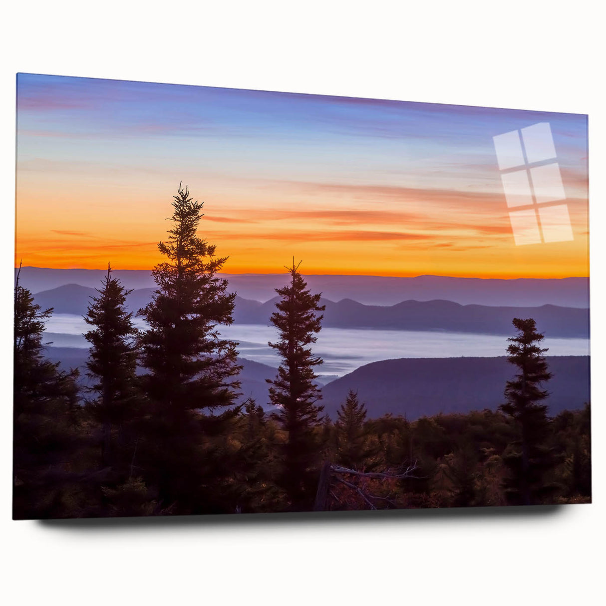 Large abstract wall art depicting West Virginia landscape in muted earth tones on acrylic glass.