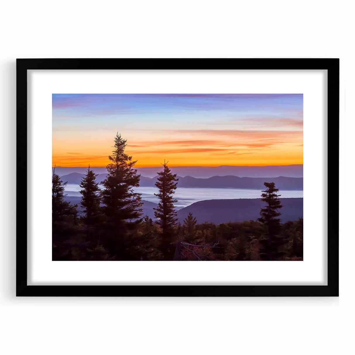 Abstract art print featuring vibrant, colorful textures of West Virginia scenery on a large black-framed canvas.
