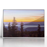 Art deco poster of West Virginia scenery in muted green and blue tones, framed acrylic, ideal for modern nursery wall decor.