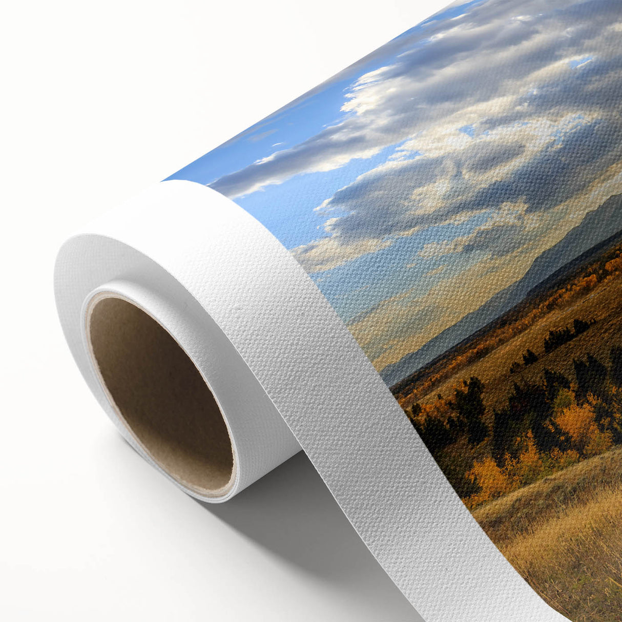 Art deco poster of Grand Tetons on rolled canvas, with muted earth tones, ideal for nursery wall art.
