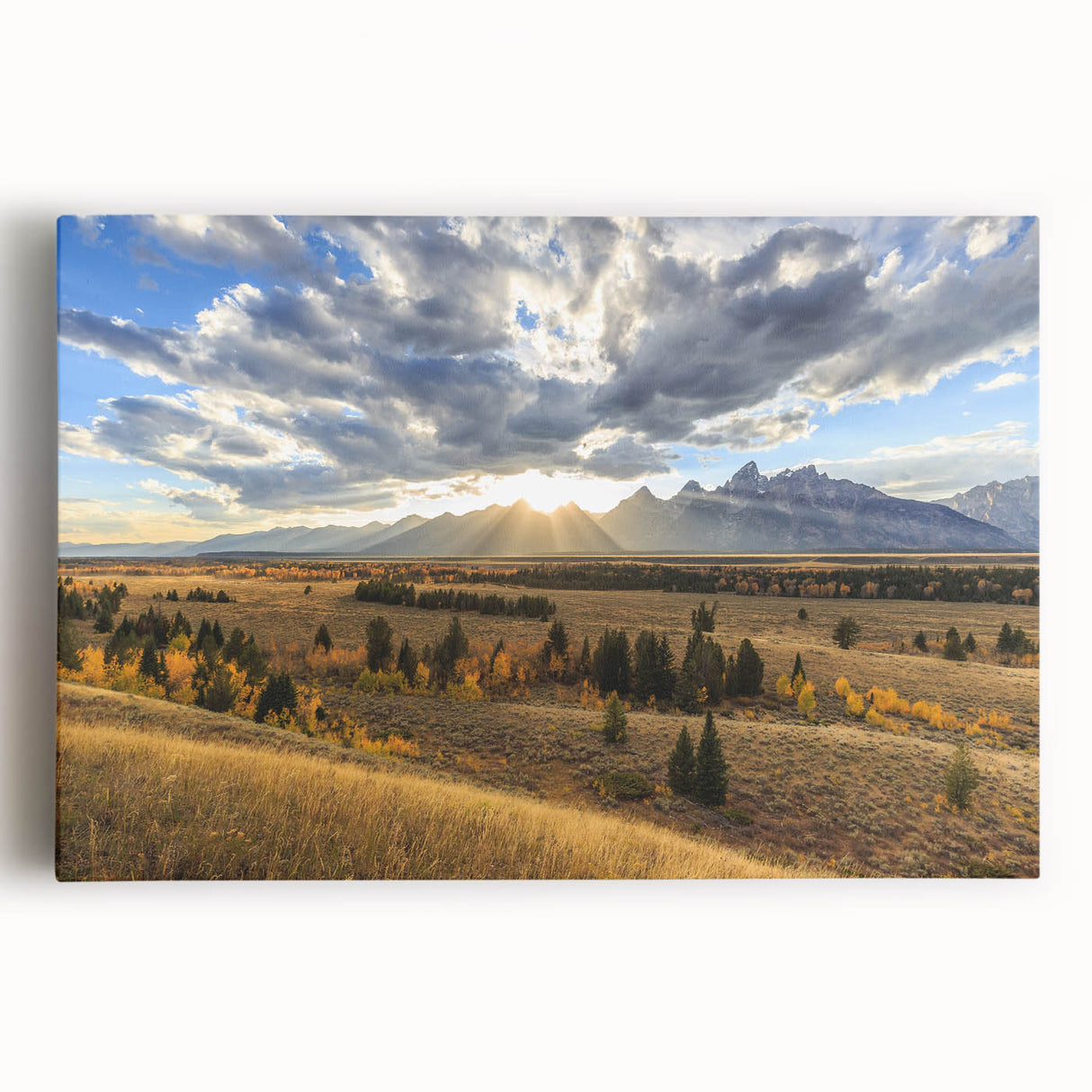 Black and white stretched canvas of the Grand Tetons, ideal for kitchen wall art.