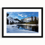 Extra large, colorful abstract art print depicting a textured Yellowstone scenery, framed in black.