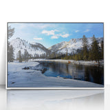 Acrylic print of Yellowstone scenery in art deco style with muted earth tones, ideal for modern art wall decor.