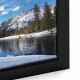 Extra large black wall art depicting Yellowstone scenery with textured, colorful art on framed canvas.