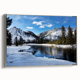 Framed canvas of Yellowstone landscape art painting featuring a vintage poster style with colorful art on a black background.
