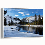 Framed vintage poster art of Yellowstone scenery in colorful hues on a large canvas, ideal for living room decor.
