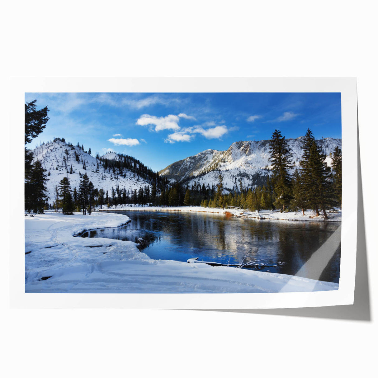 Yellowstone landscape print on rolled canvas featuring muted green and blue tones.