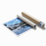 Yellowstone National Park scenery on a rolled canvas, featuring vibrant green and blue tones.
