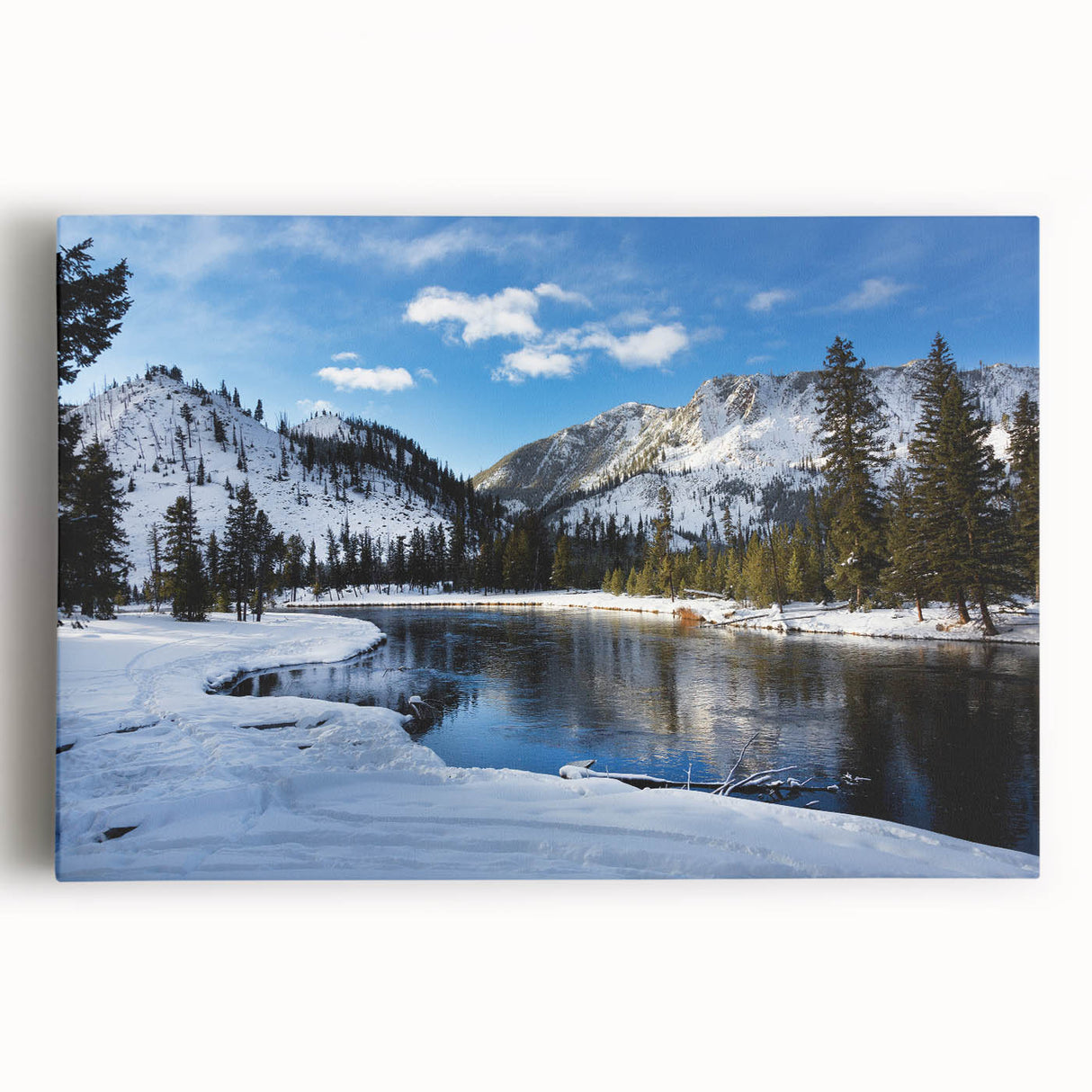 Black and white photograph of Yellowstone scenery on stretched canvas, ideal for kitchen wall art.