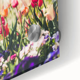 Large abstract wall art featuring vibrant spring colors on acrylic glass.