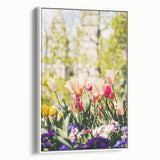 Vintage poster art of spring season on extra large framed canvas.