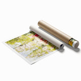 Extra large rolled print of a spring floral design in soft pastel shades.
