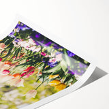 Extra large wall art featuring line art flowers in soft pastel shades on a rolled canvas.