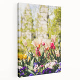 Spring-themed stretched canvas depicting vibrant green and floral motifs, ideal for kitchen wall art.
