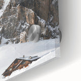 Large abstract wall art featuring swirling blue and white patterns on acrylic glass, ideal for dining room ambiance.