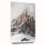 Large abstract wall art on acrylic glass depicting a winter scene in muted blue and white tones.