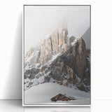 Art deco poster of a winter scene in muted blue and white tones, framed acrylic, ideal for nursery wall decor.