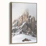 Winter landscape painting on framed canvas with muted blue and white tones, ideal for bedroom wall art.