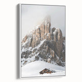 Vintage poster art featuring a winter scene on framed canvas, with muted colors, ideal for living room decor.