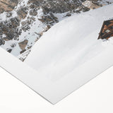 Art deco poster featuring a winter scene in cool blue and white tones on rolled canvas.