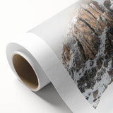 Art deco poster featuring a winter scene with muted blue and white colors on rolled canvas, ideal for nursery wall art.