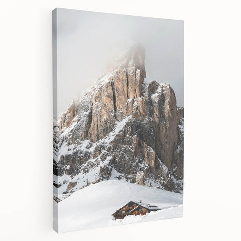 Winter scene with bare trees in muted gray and white tones on a large stretched canvas, suitable for kitchen wall art.