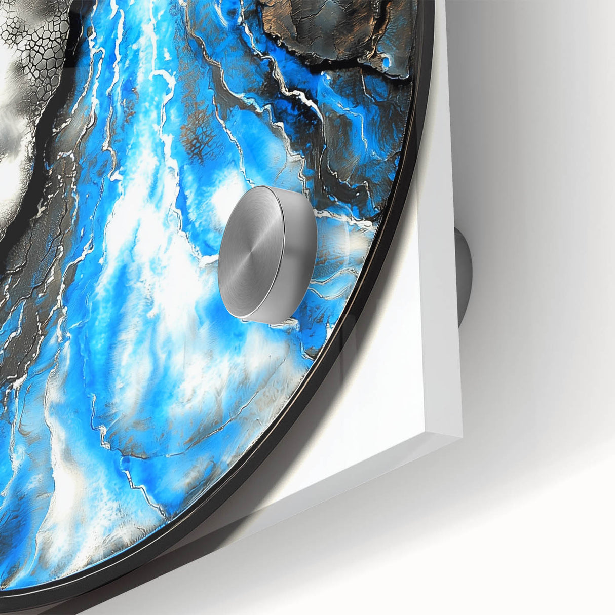 Close-up of an abstract geometric acrylic glass design showcasing vibrant colors and intricate patterns, perfect for modern decor and artistic interiors.