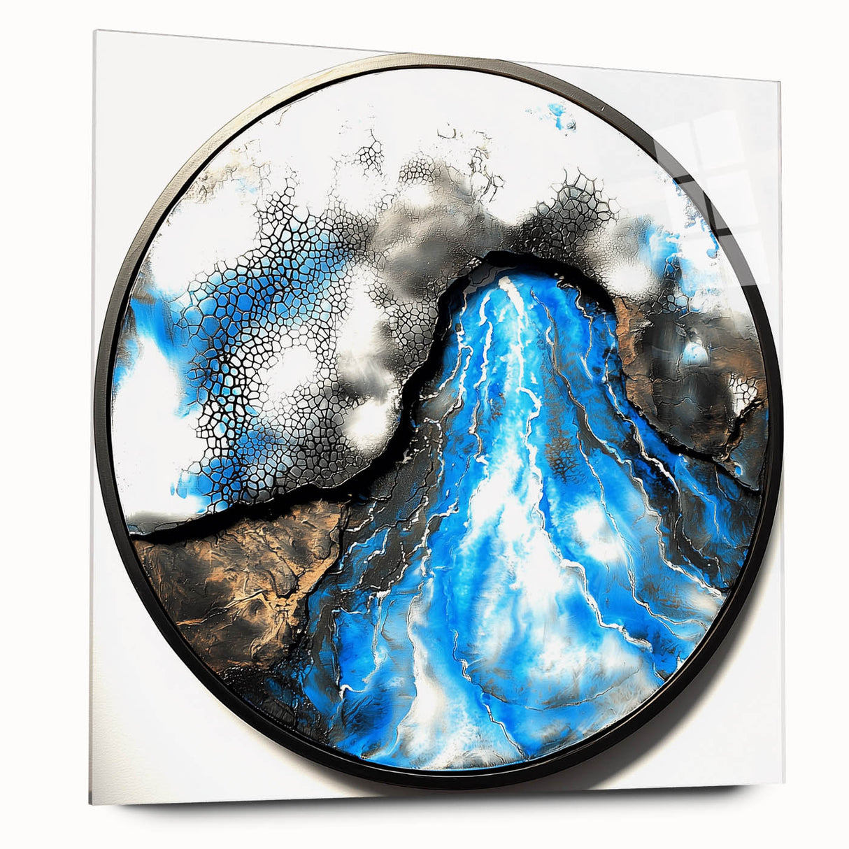Abstract geometric acrylic glass design showcasing vibrant colors and intricate patterns, viewed from the side, ideal for modern home decor and art enthusiasts.