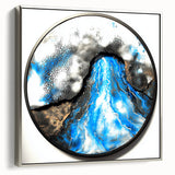 Abstract geometric framed canvas artwork in silver, showcasing a modern design with sharp angles and contrasting colors, ideal for contemporary home decor.