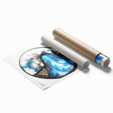 Abstract geometric rolled print showcasing vibrant colors and intricate patterns, elegantly packaged in a protective cardboard tube for safe delivery. Ideal for modern home decor and art enthusiasts.