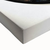 Close-up of a stretched canvas featuring an abstract geometric design in vibrant colors, showcasing intricate patterns and textures ideal for modern home decor.