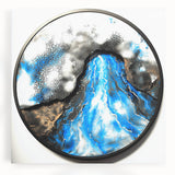 Abstract geometric stretched canvas artwork displaying vibrant colors and unique shapes, ideal for modern home decor. Perfect for adding a contemporary touch to living spaces.